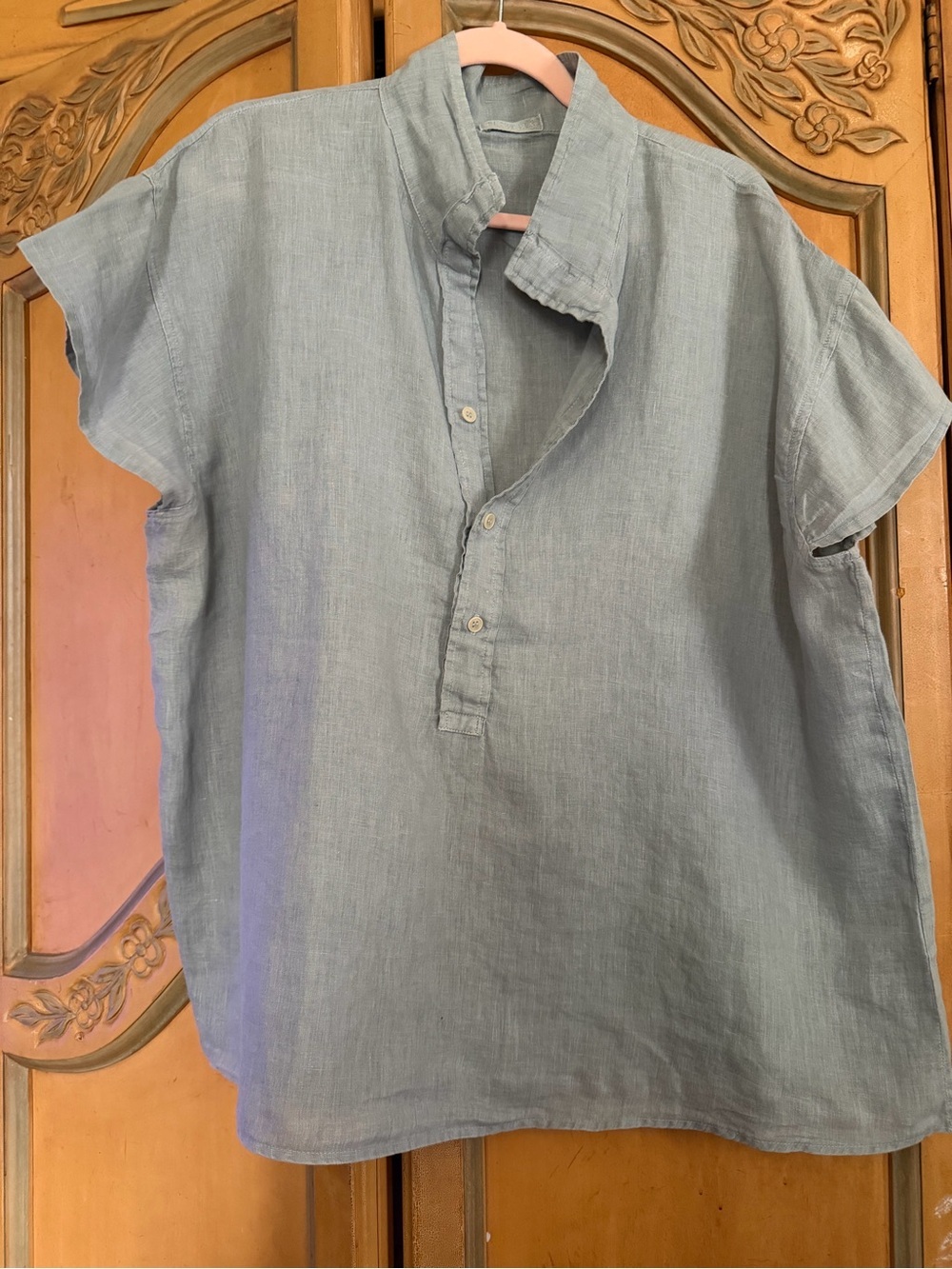 Light gray  Linen Blend Button-Down Tunic - Casual Women's Top